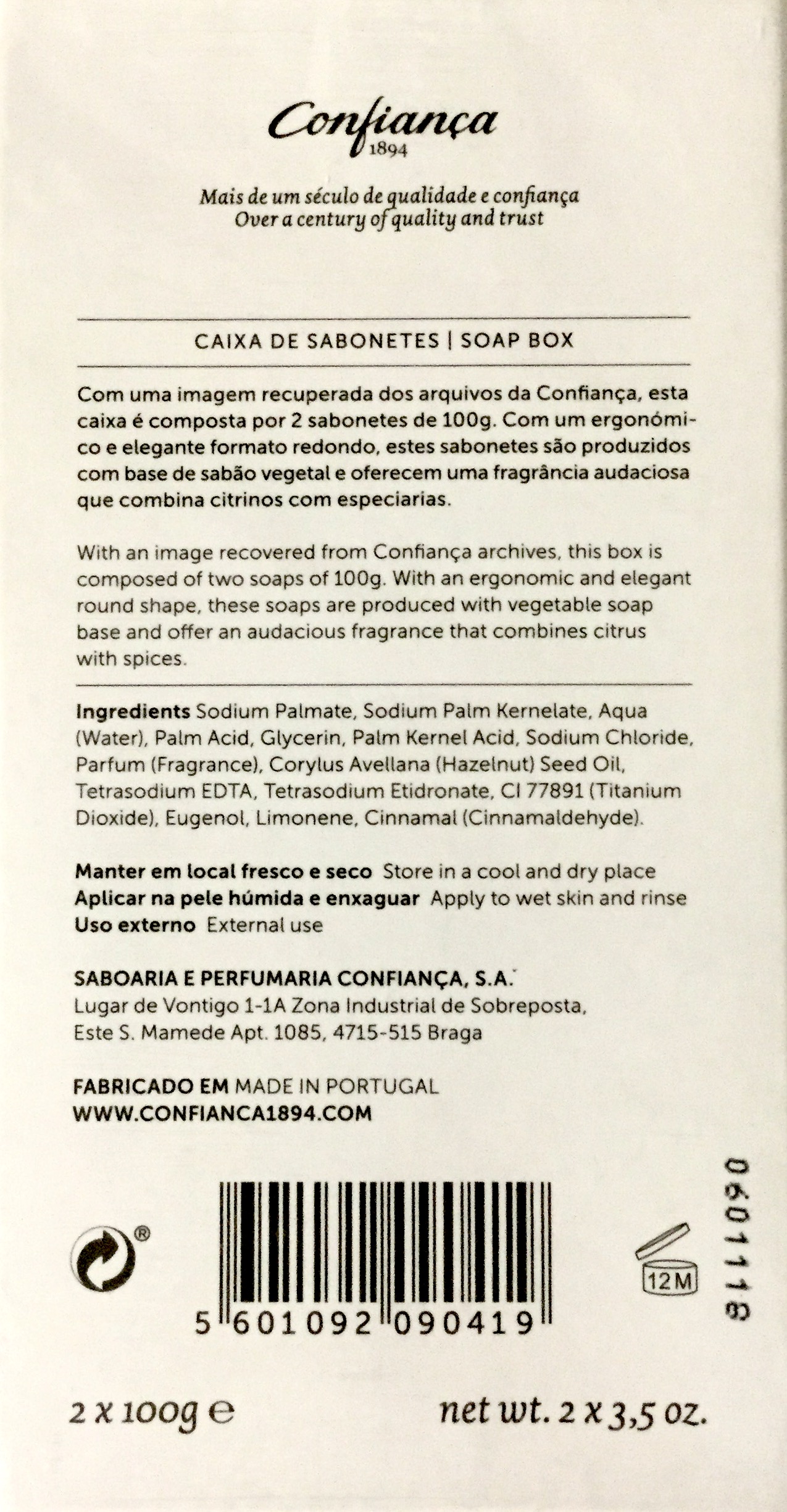 Sabonetes Flores da Beira , Zitrus- und Gewürzseifen
